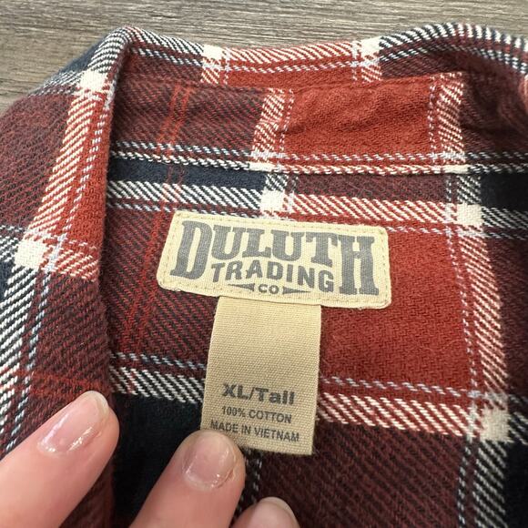 Duluth Trading Red Black Mens XLT Tall Flannel Cotton Plain Tartan Shacket Shirt - Picture 4 of 9